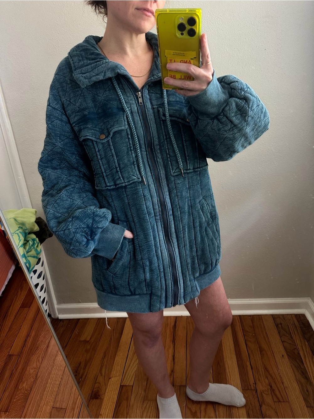 We The Free Teal Quilted Bomber Jacket